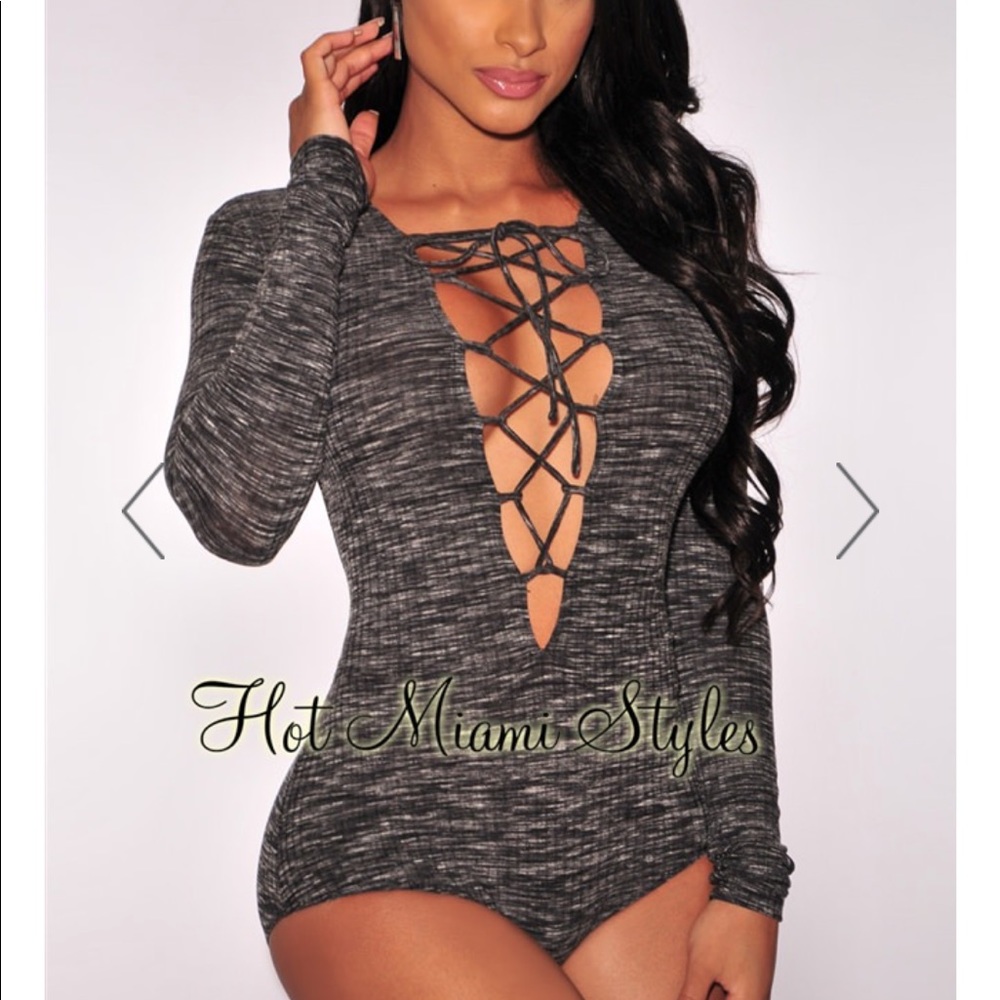 Charcoal Marled Lace Up Bodysuit